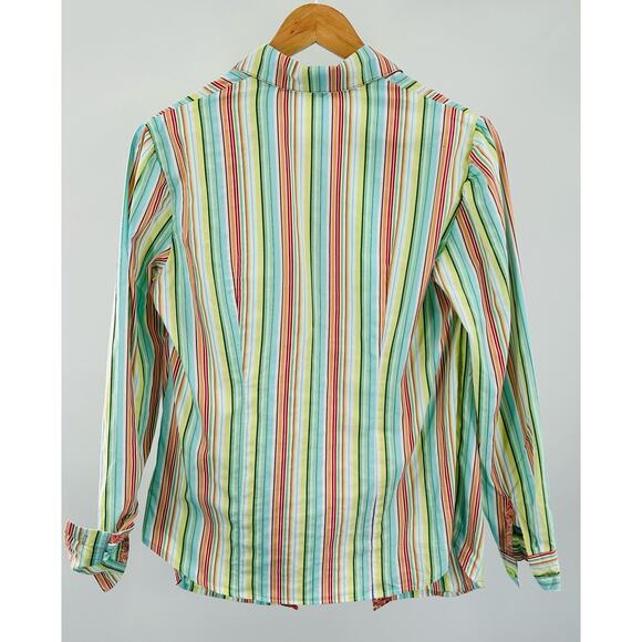 Women's Striped Button-Down Shirt - Medium long sleeve BoHo 70’s Style - Picture 4 of 8